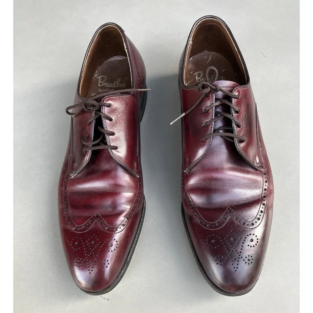 Breather Wright Mens Dark Academia Wingtip Brogue Burgundy Shoes 11.5B